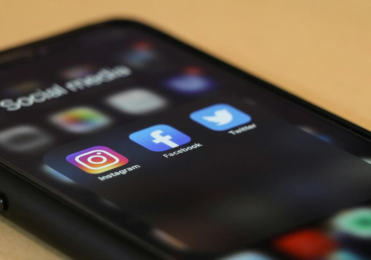 Social media icons arranged in a colorful grid layout.