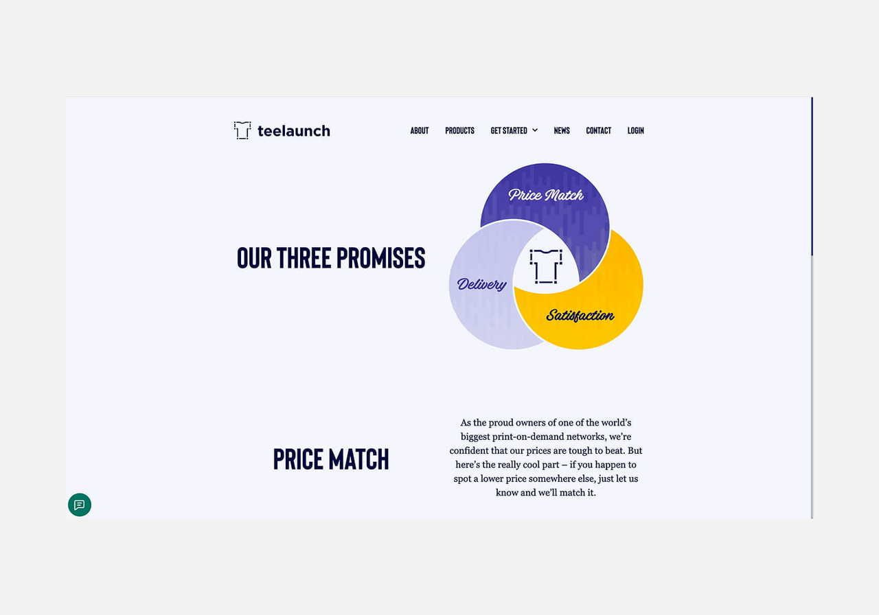 Teelaunch homepage hero section screenshot mockup.