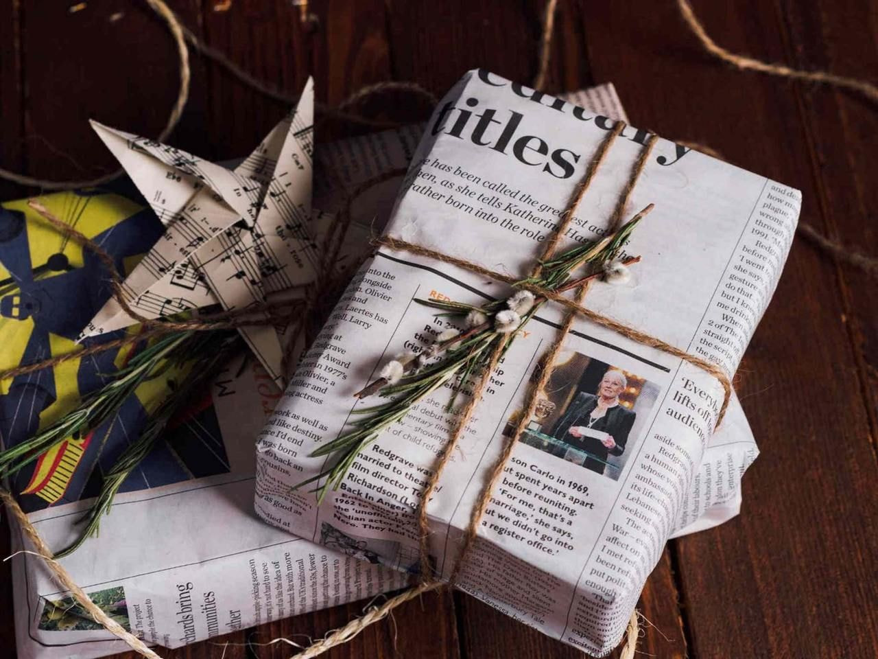 Newspaper gift wrap