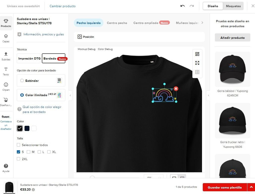 Creador de diseños de Printful: sudadera con un diseño bordado en el pecho