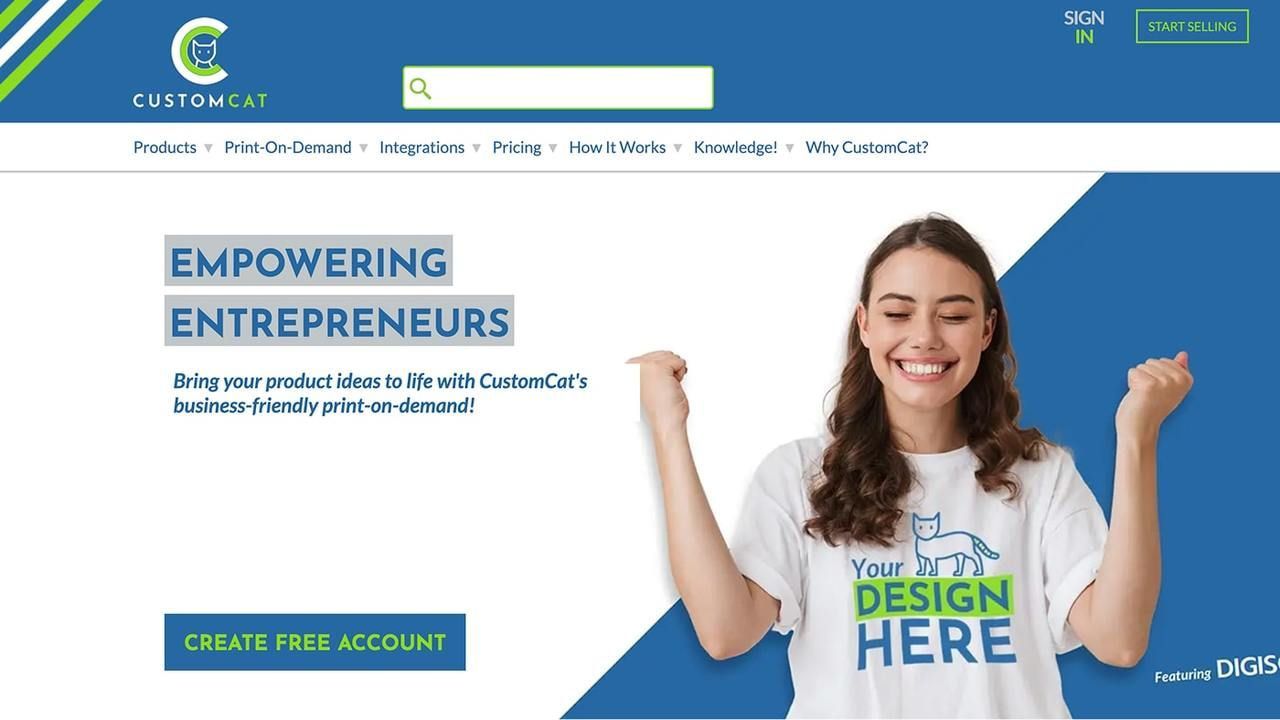 CustomCat homepage hero section screenshot.