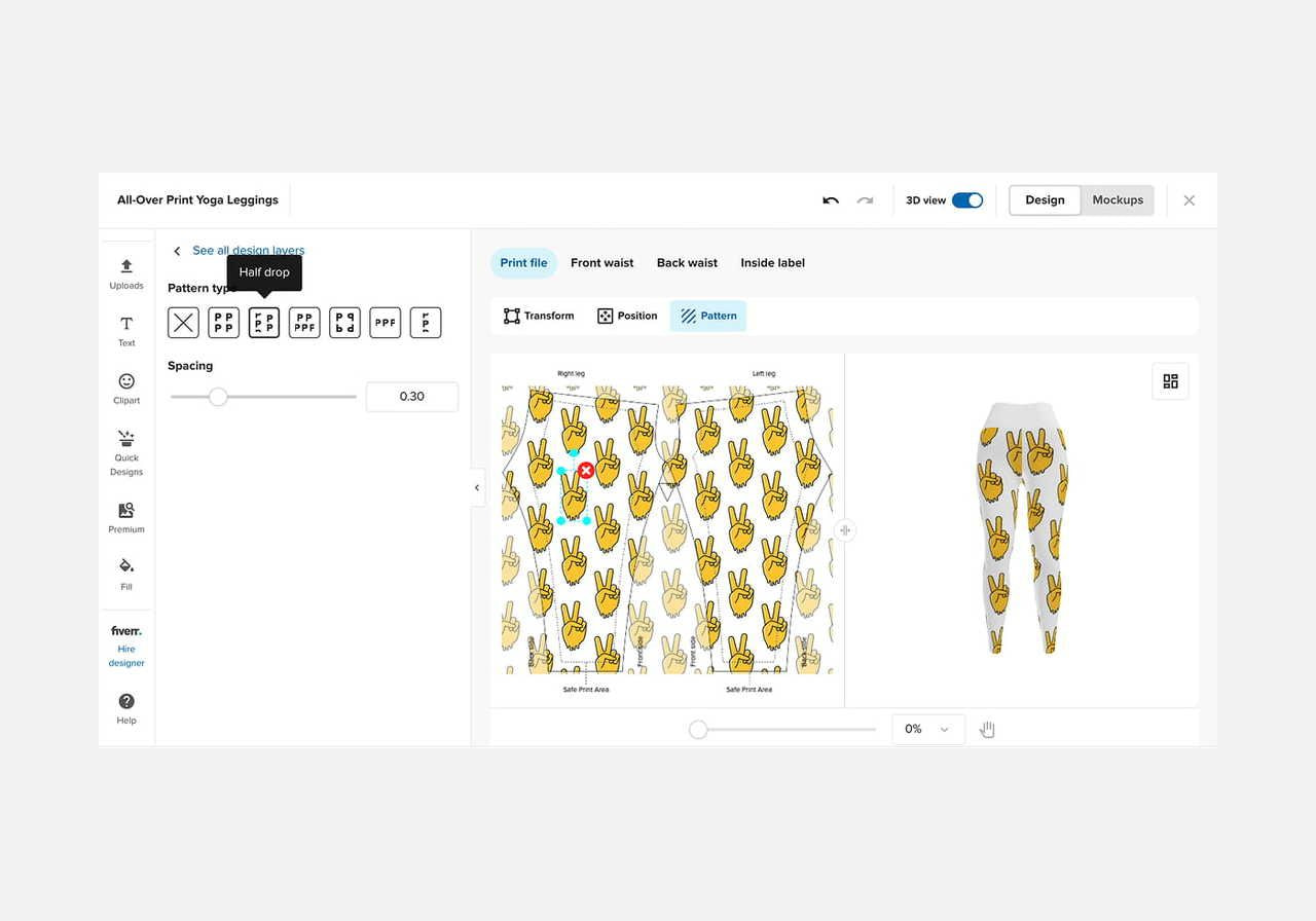 A screenshot showing Printful’s Design Maker and how to create a pattern from a single image.