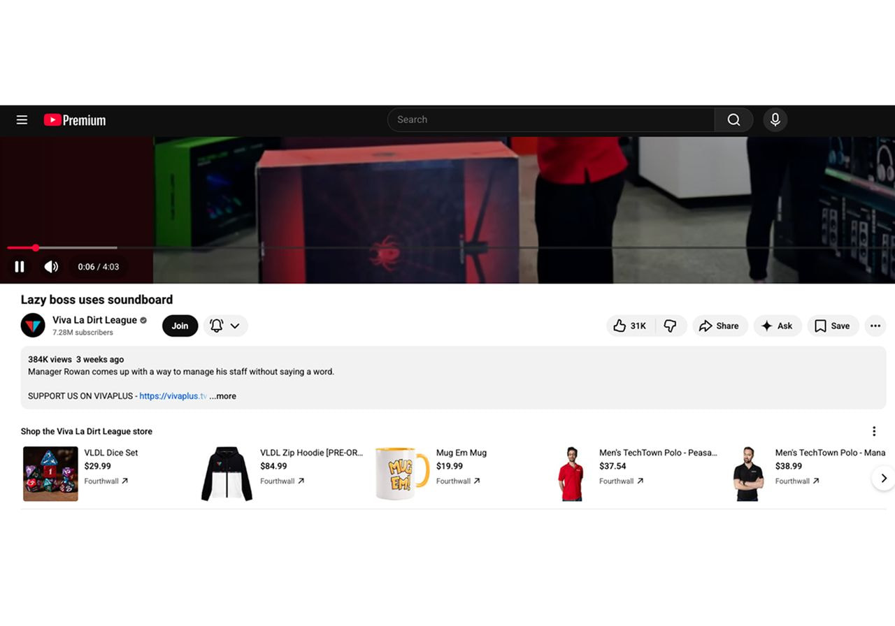 Viva La Dirt League YouTube Merch Shelf