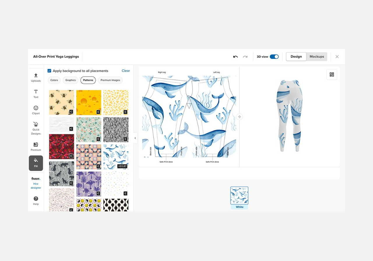 A screenshot showing Printful’s Design Maker Fill and Pattern tool in action.