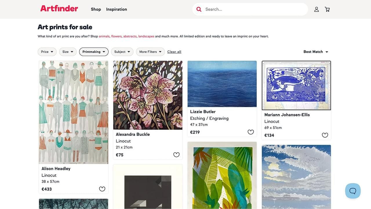 Artfinder page screenshot.