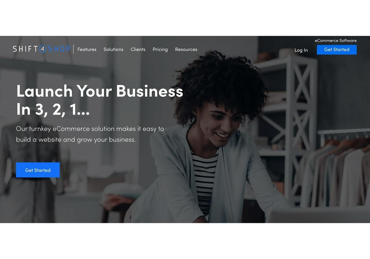 A screenshot of the Shift4Shop landing page.