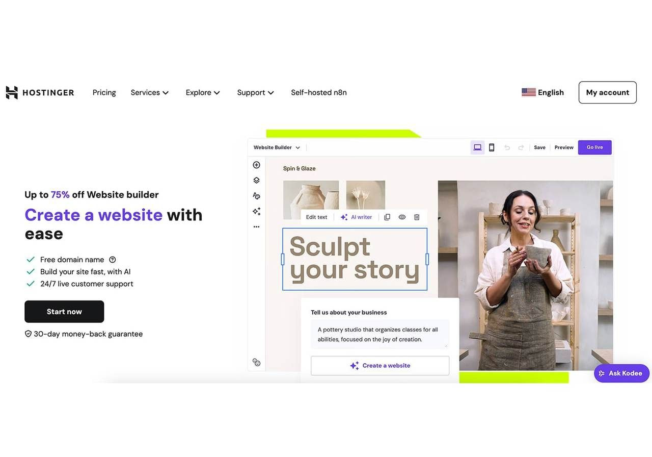 A screenshot of the Hostinger landing page.