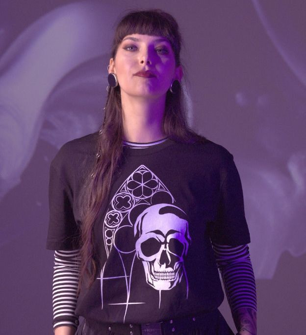 White ink design on a black t-shirt