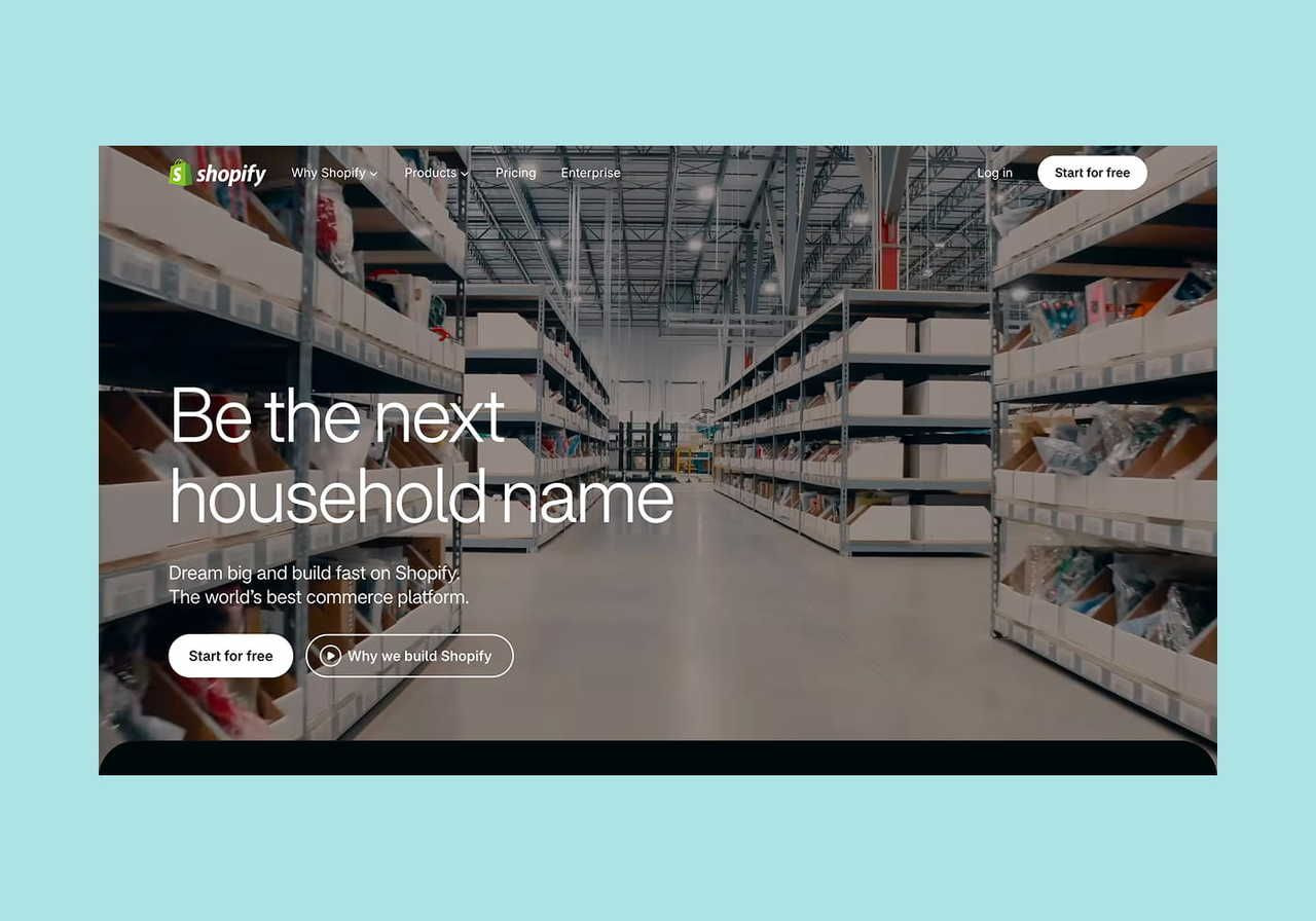 Shopify homepage hero section screenshot mockup.