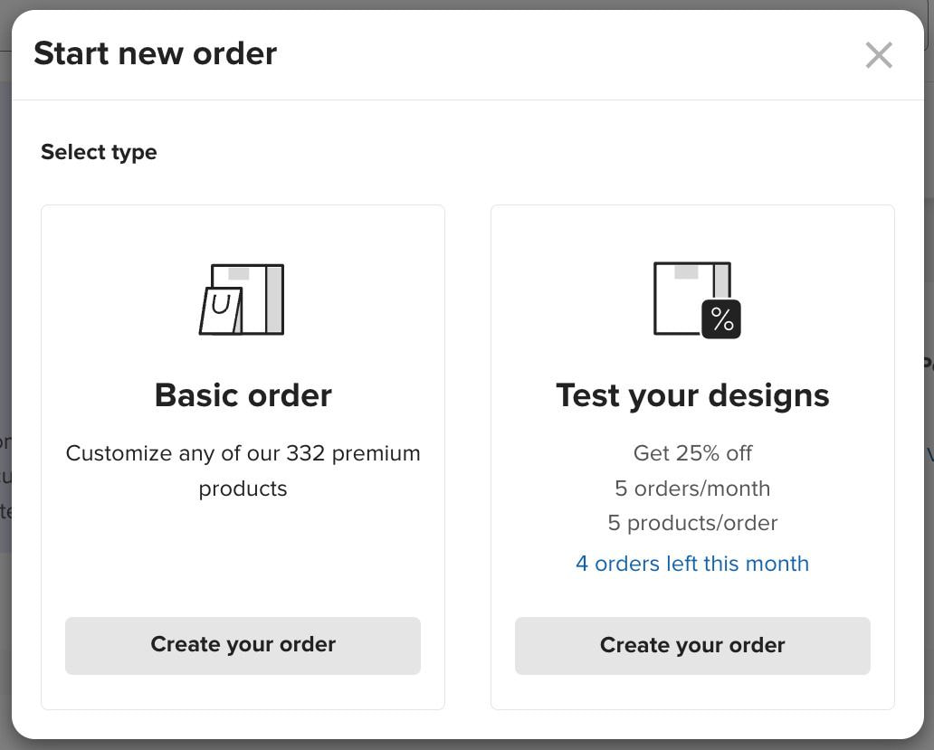 ordering product samples in Printful