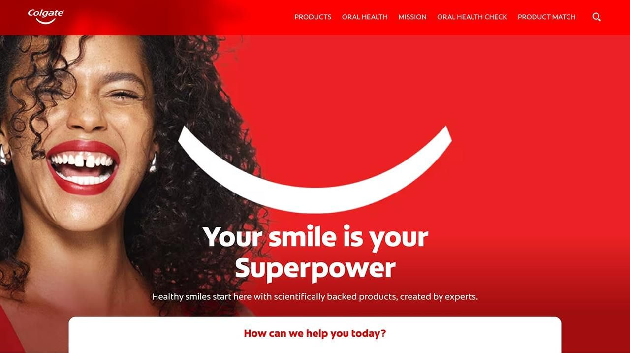 Colgate homepage hero section screenshot.