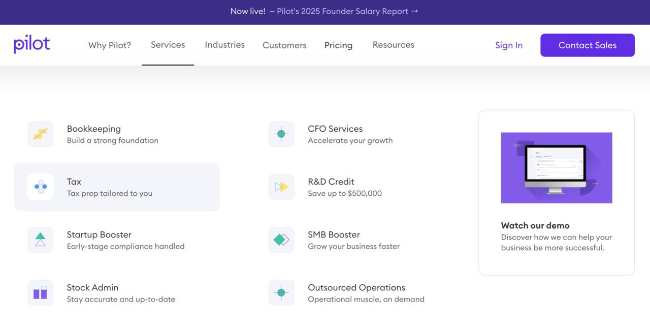 A screenshot of a Pilot landing page.