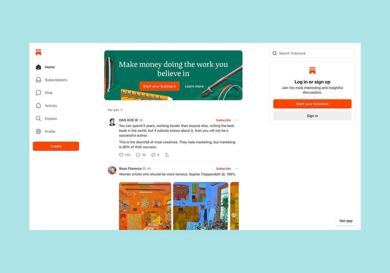 Substack homepage hero section screenshot mockup.