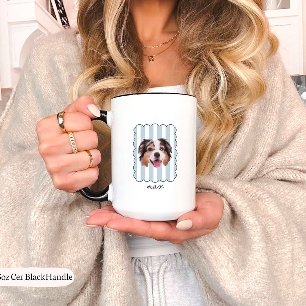 a woman holding a mug