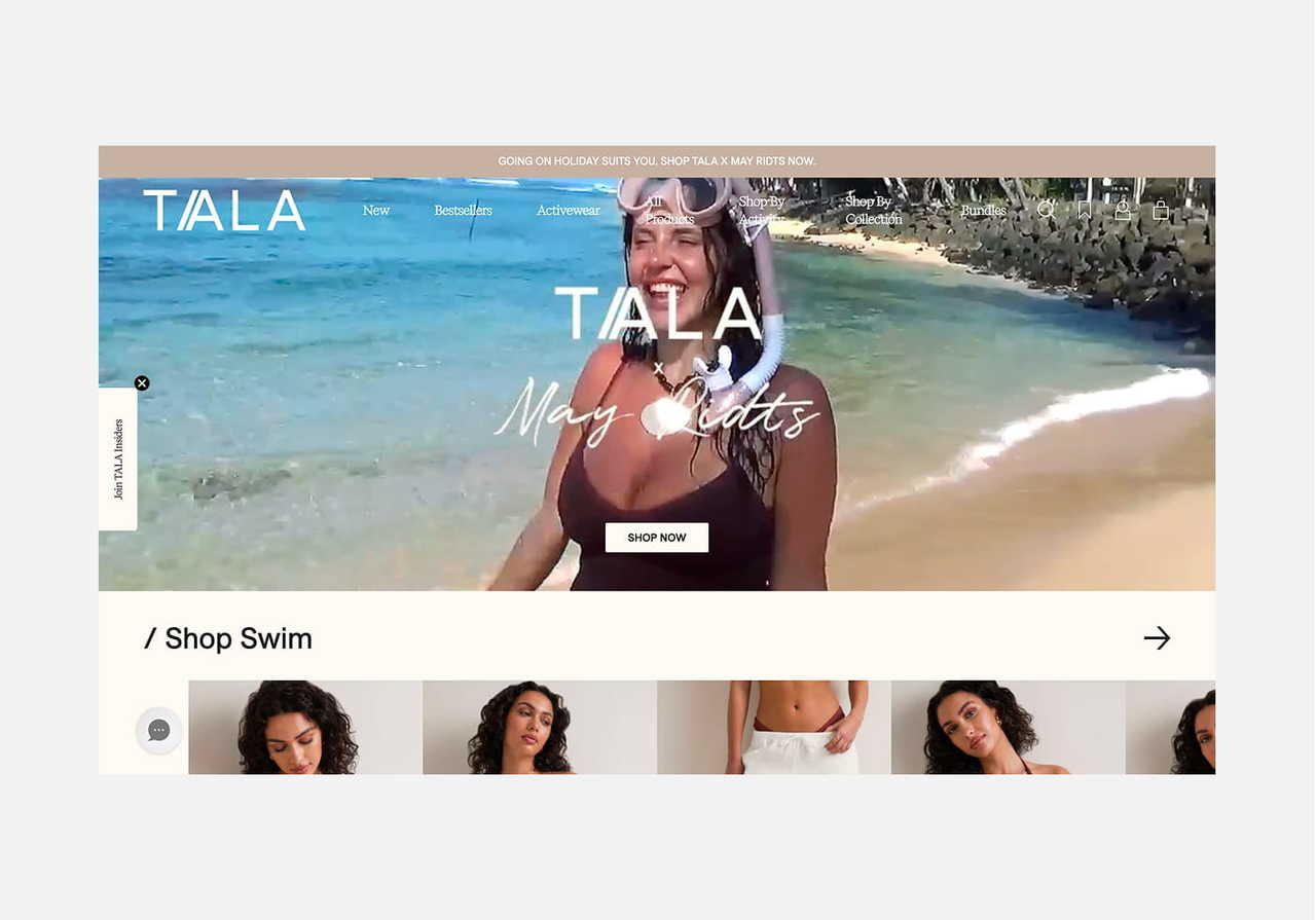 Screenshots mockup of Tala’s homepage hero section.