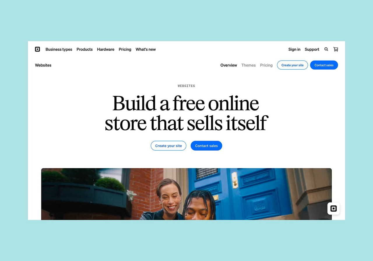 Square Online homepage hero section screenshot mockup.