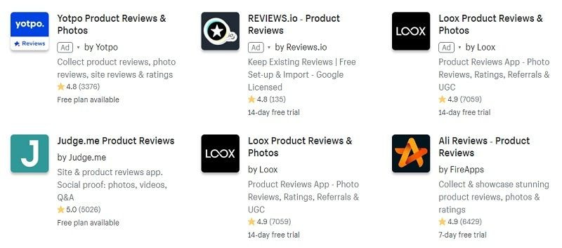 Shopifyの商品レビューアプリ