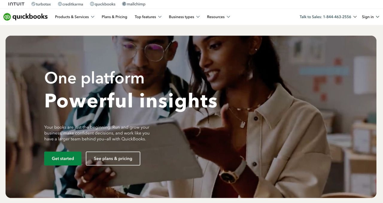 A screenshot of a QuickBooks landing page.