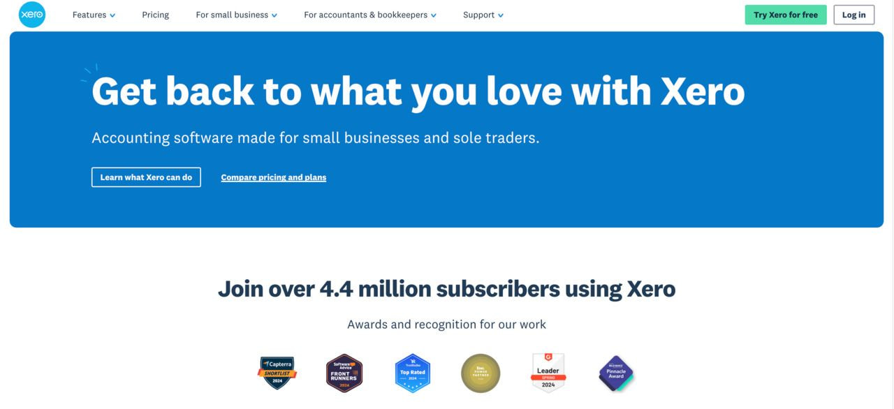 A screenshot of an Xero landing page.