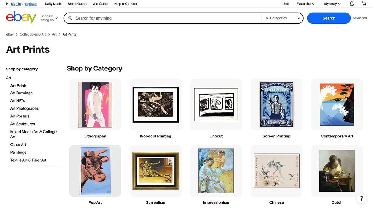 eBay art prints category page screenshot.