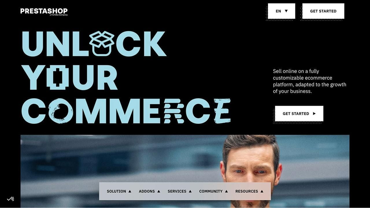 Prestashop’s homepage hero section screenshot.