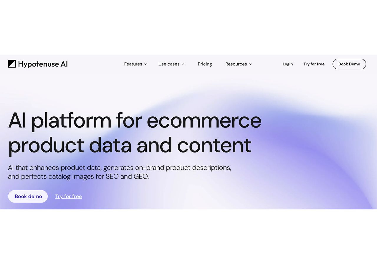 A screenshot of the Hypotenuse landing page.