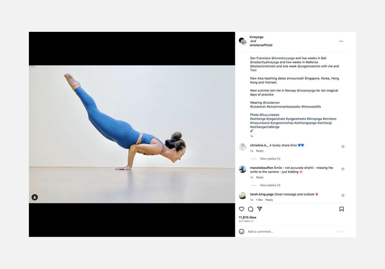 An Instagram page of a fitness influencer