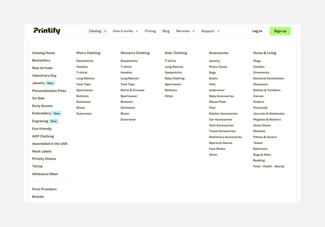 A screenshot mockup showing Printify’s catalog.