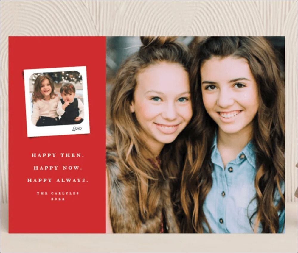 Then vs now Christmas photo cards