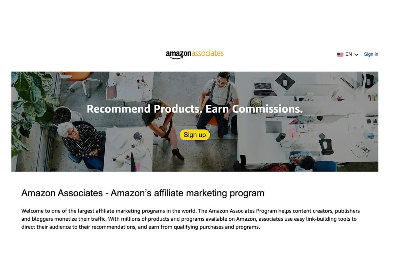 Amazon associates landing page.