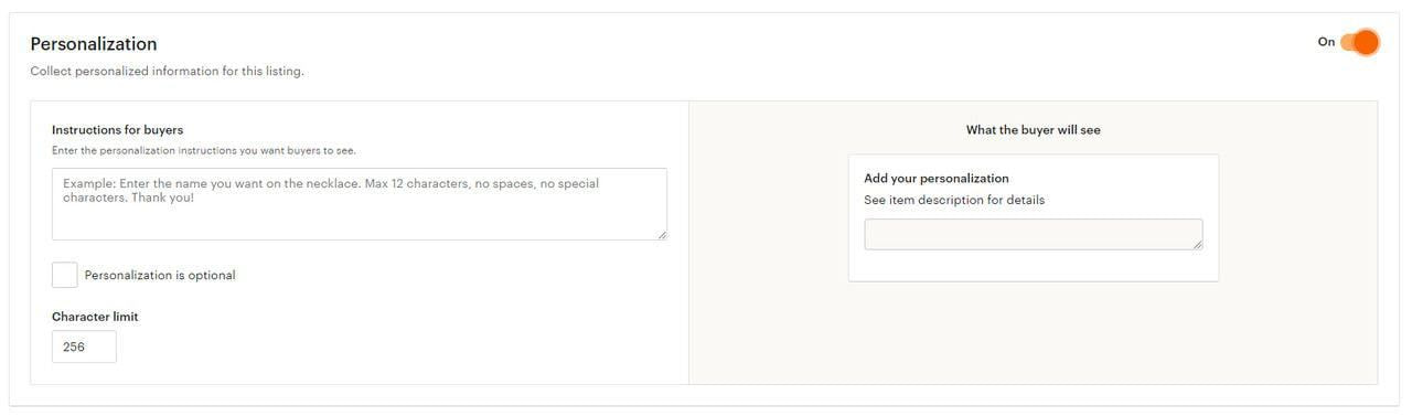 Etsy personalization switch