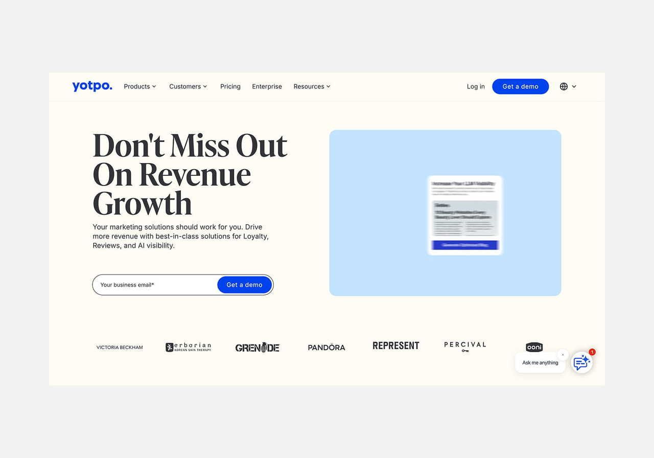 A screenshot mockup of Yotpo’s homepage.