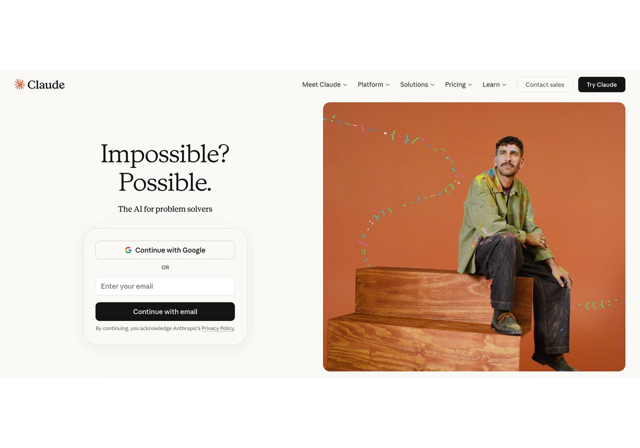 A screenshot of the Claude landing page.