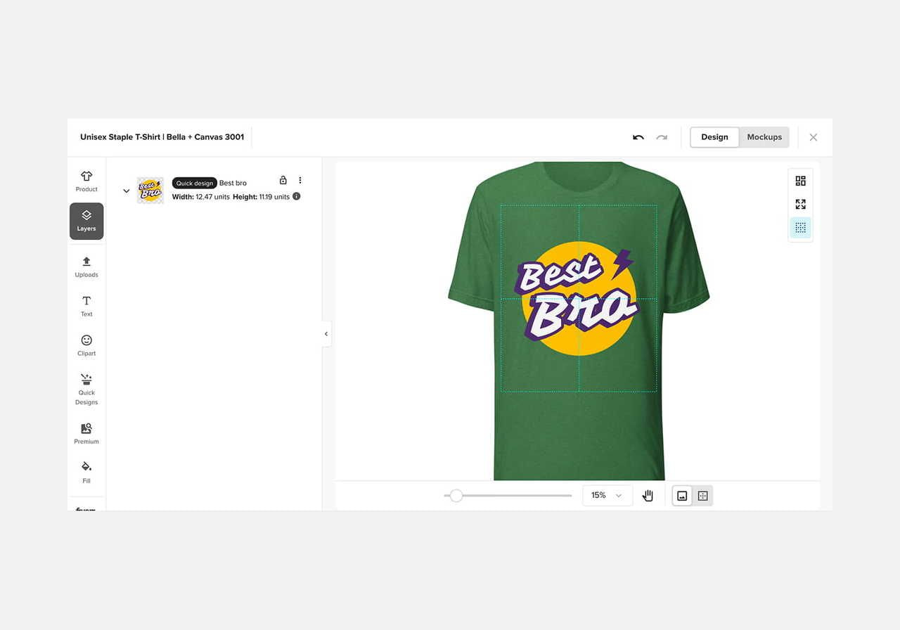 A screenshot showing Printful’s Design Maker Grid tool in action.