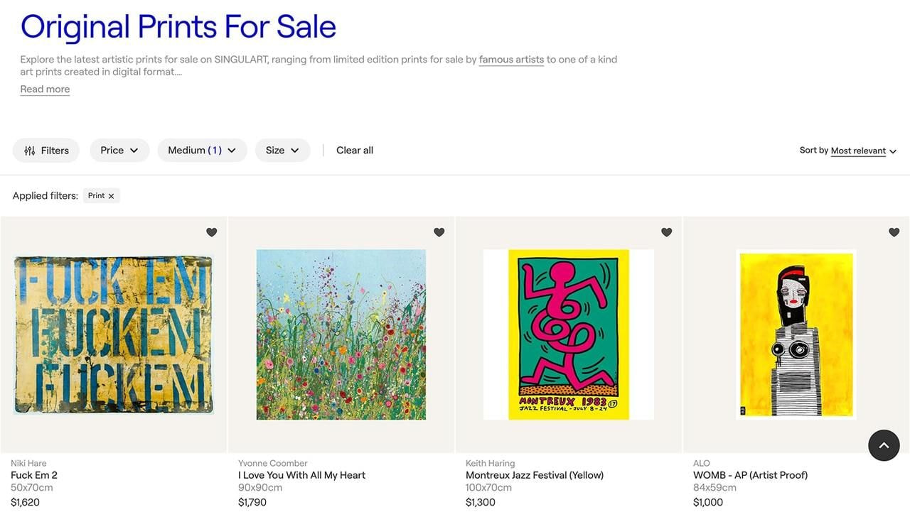 Singulart print page screenshot.