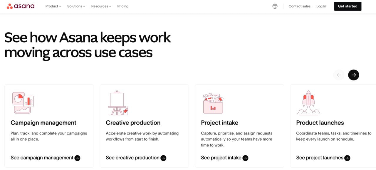 A screenshot of an Asana landing page.