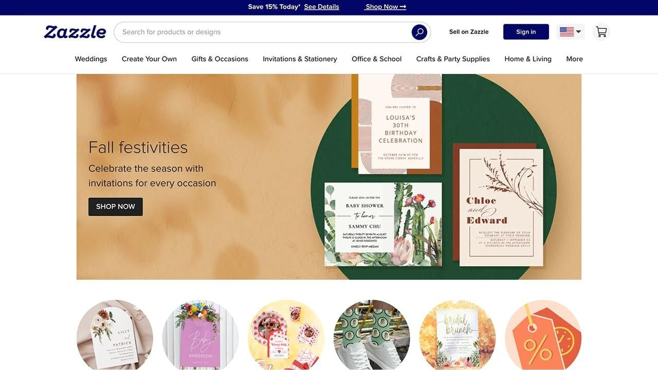 Zazzle homepage hero section screenshot.