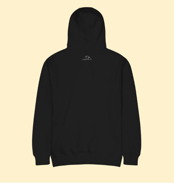 a black sweatshirt with a logo on it