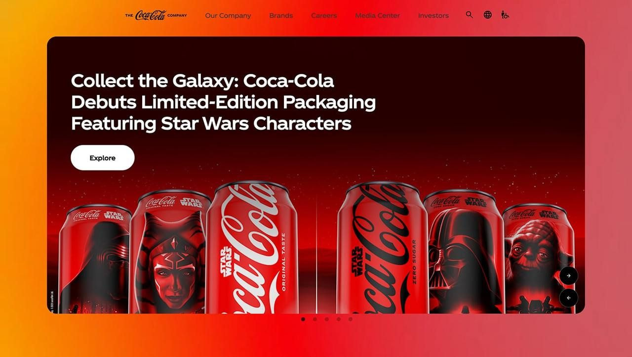 Coca-Cola homepage hero section screenshot.
