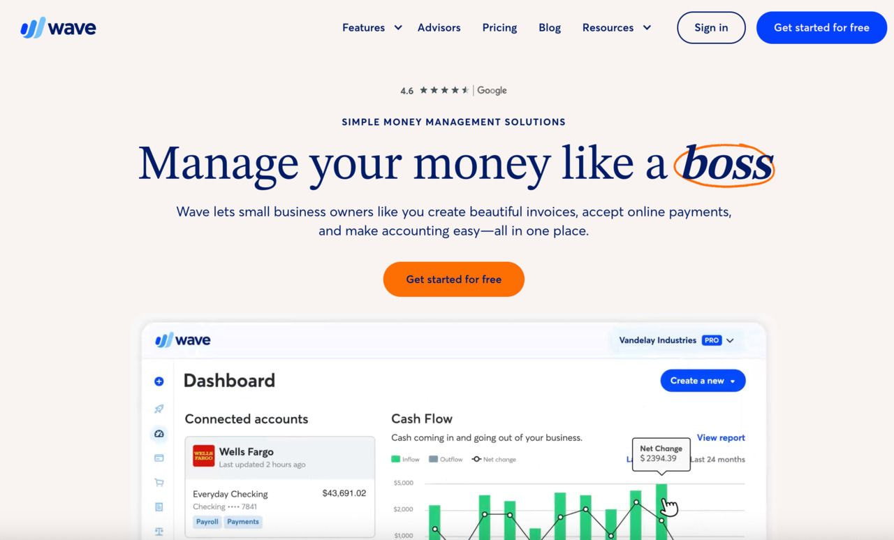 A screenshot of a Wave landing page.