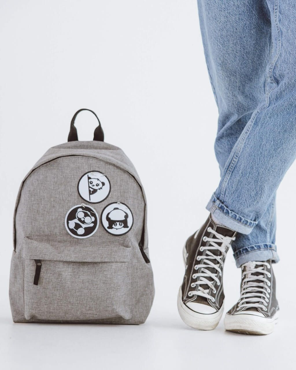 embroidered patches on a backpack