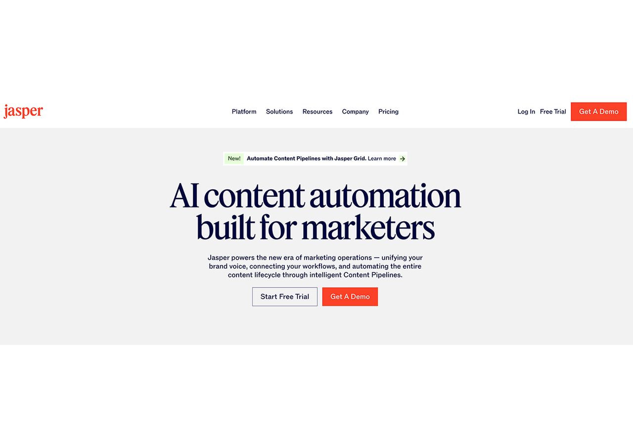 A screenshot of the Jasper landing page.