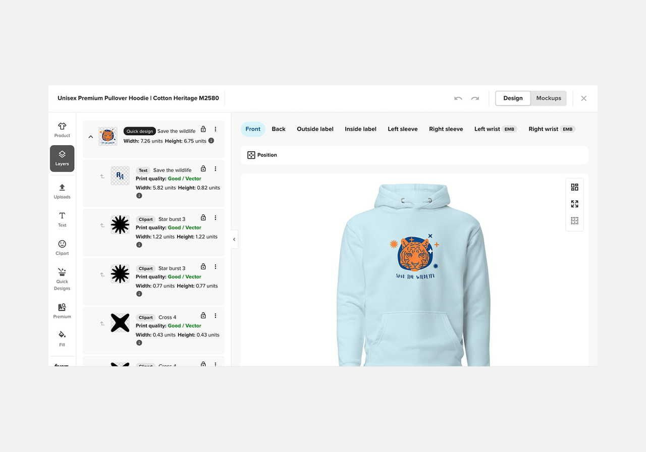A screenshot showing Printful’s Design Maker Layer tool in action.