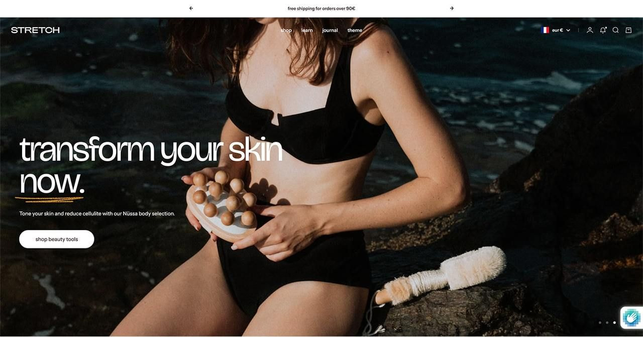 Stretcht Shopify theme hero section screenshot as an example of the best Shopify themes for dropshipping.