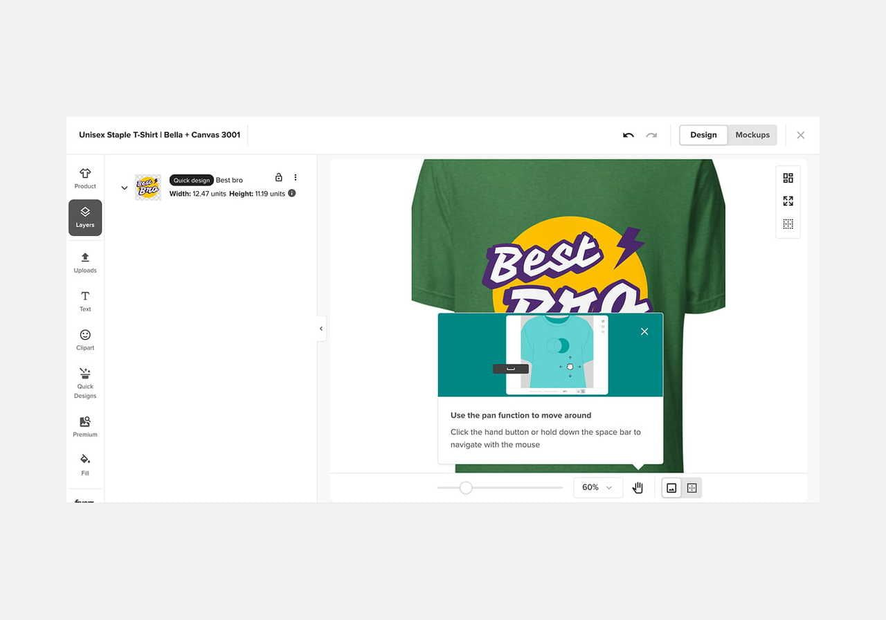 A screenshot showing Printful’s Design Maker Zoom tool in action.