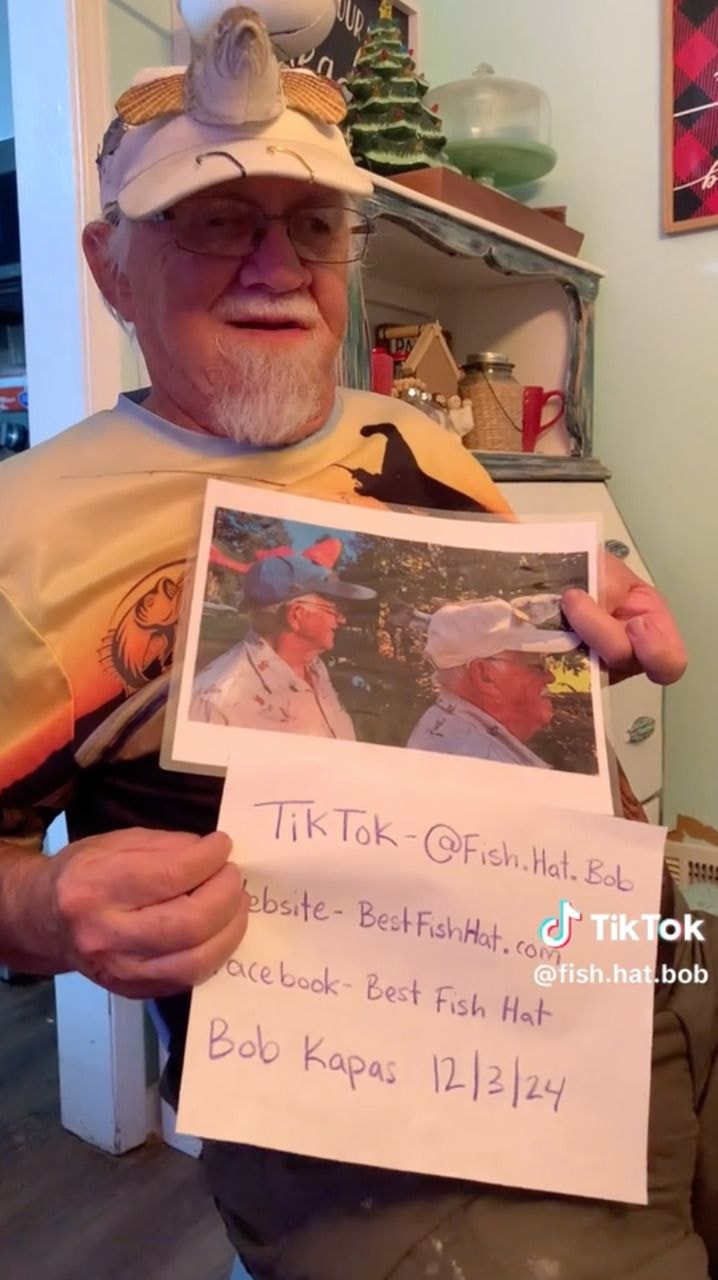 screenshot of a tiktok video of a man promoting his hat store