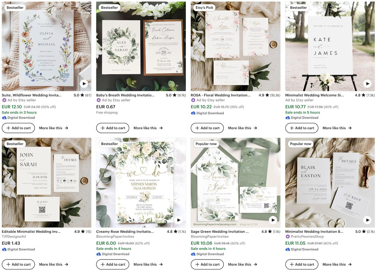 Just a few of the thousands wedding invitation templates available on Etsy. Source: Etsy