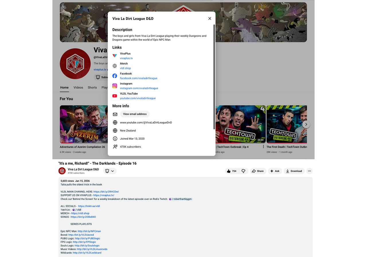 Viva La Dirt League D&D YouTube Channel