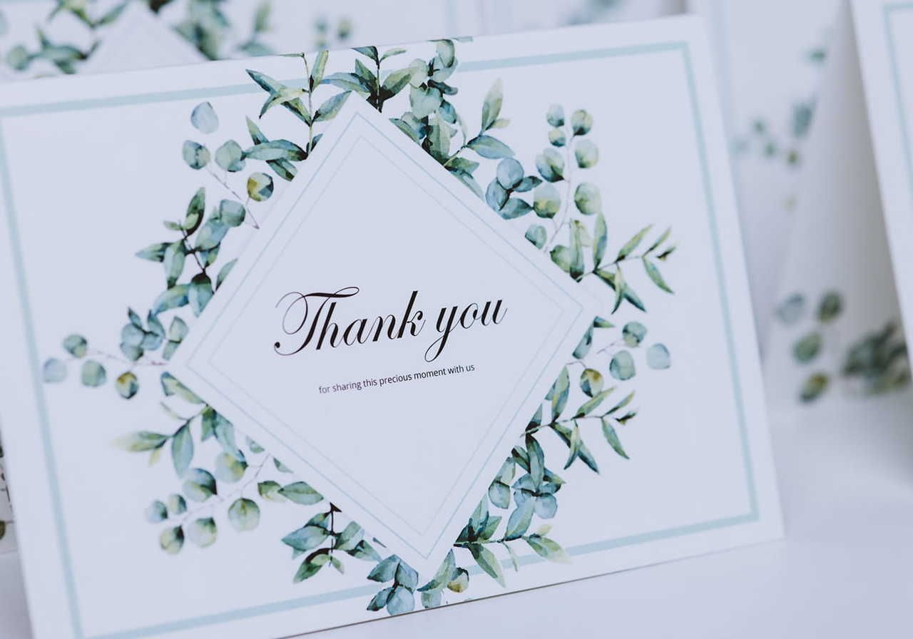Thank you card with floral design, as an example of the best gifts for remote employees.