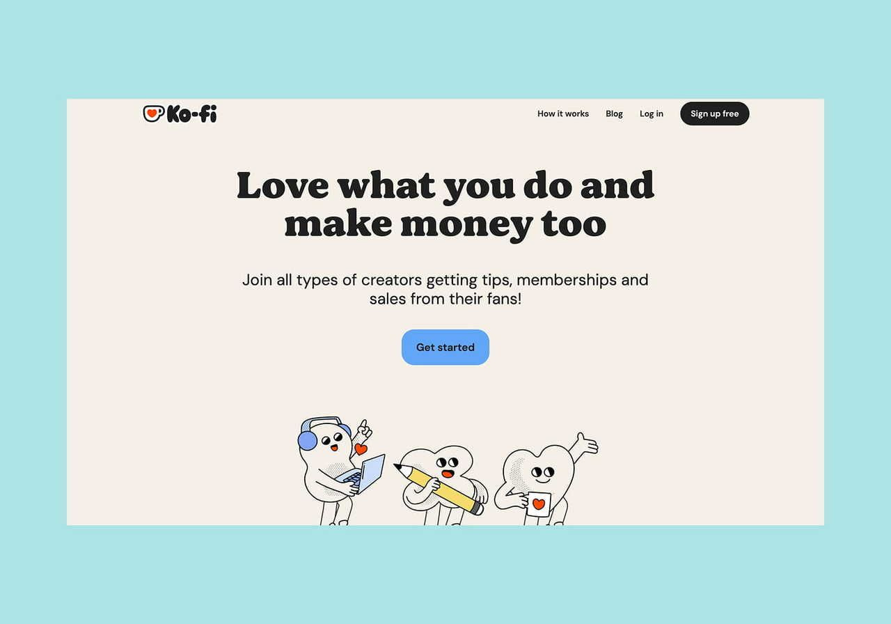 Ko-fi homepage hero section screenshot mockup.